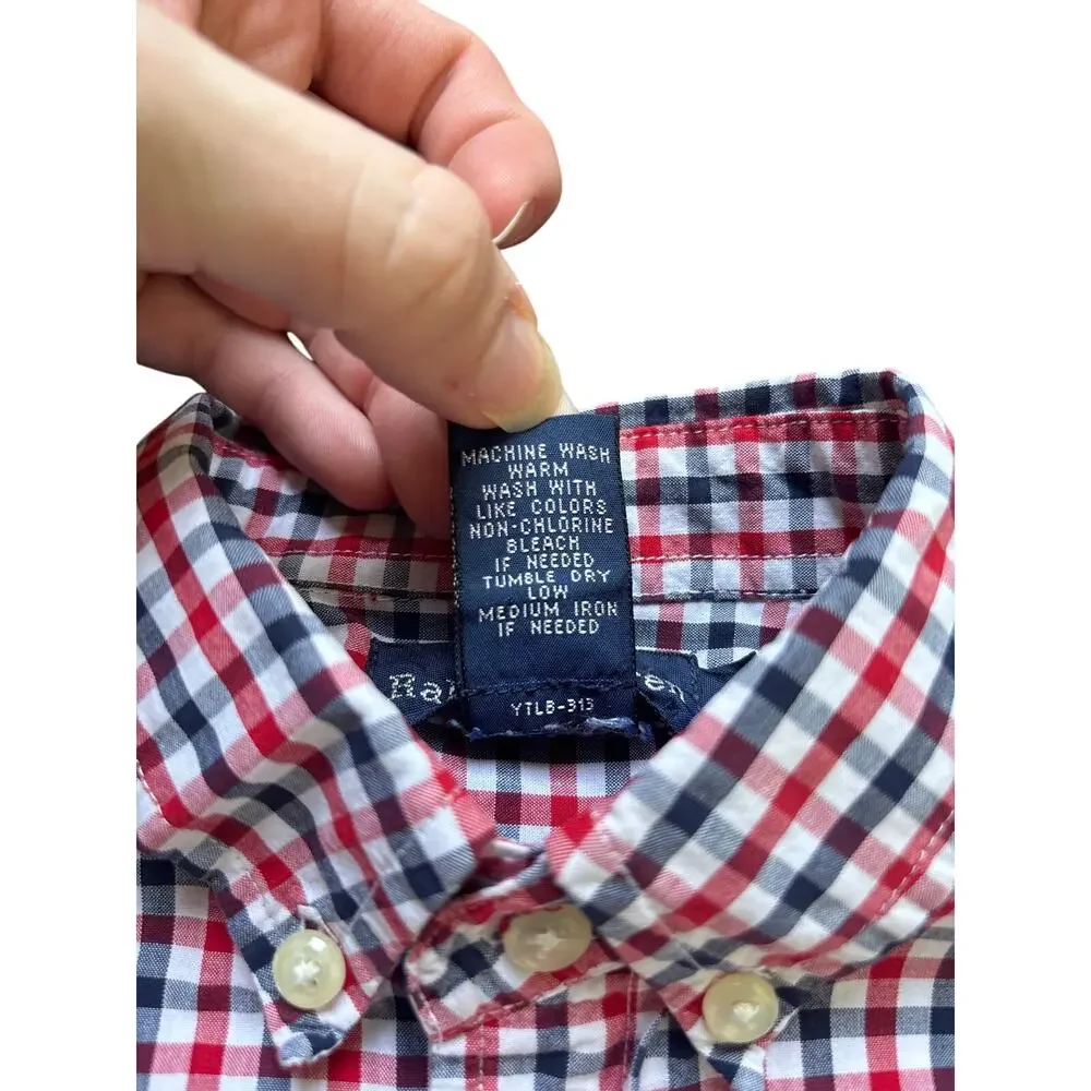 Ralph Lauren Boys Size 6 Red Navy White Plaid Button Down Shirt